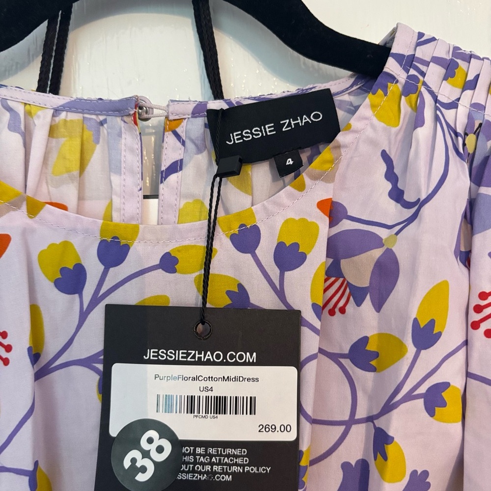 Jessie Zhao Purple Floral Cotton Midi Dress size 4 NWT $269 - Picture 10 of 13